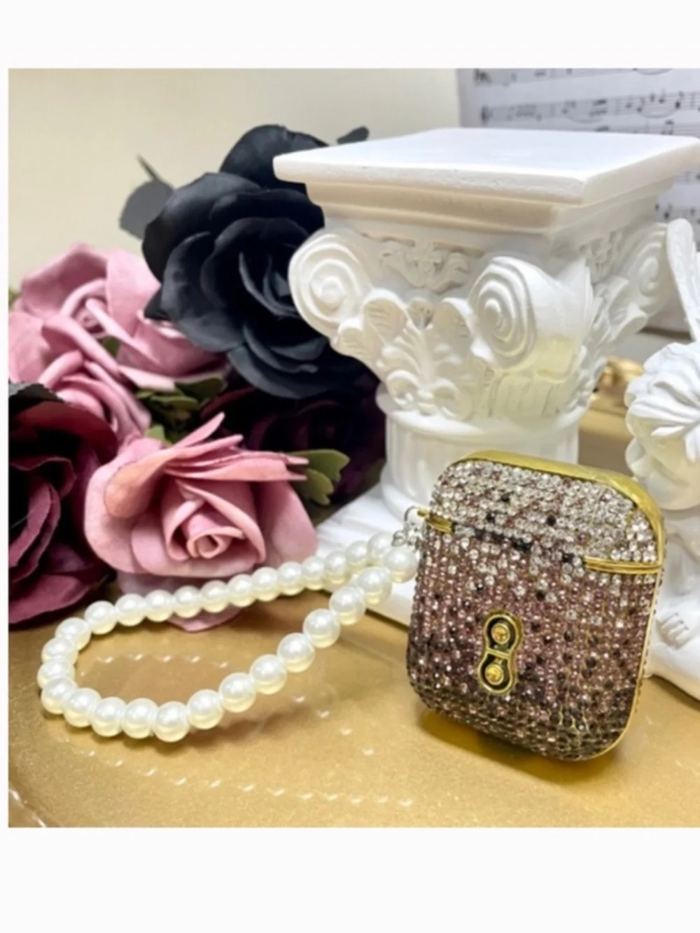 3 items.AirPods 1/2 luxury Rhinestone bling case with pearl chain